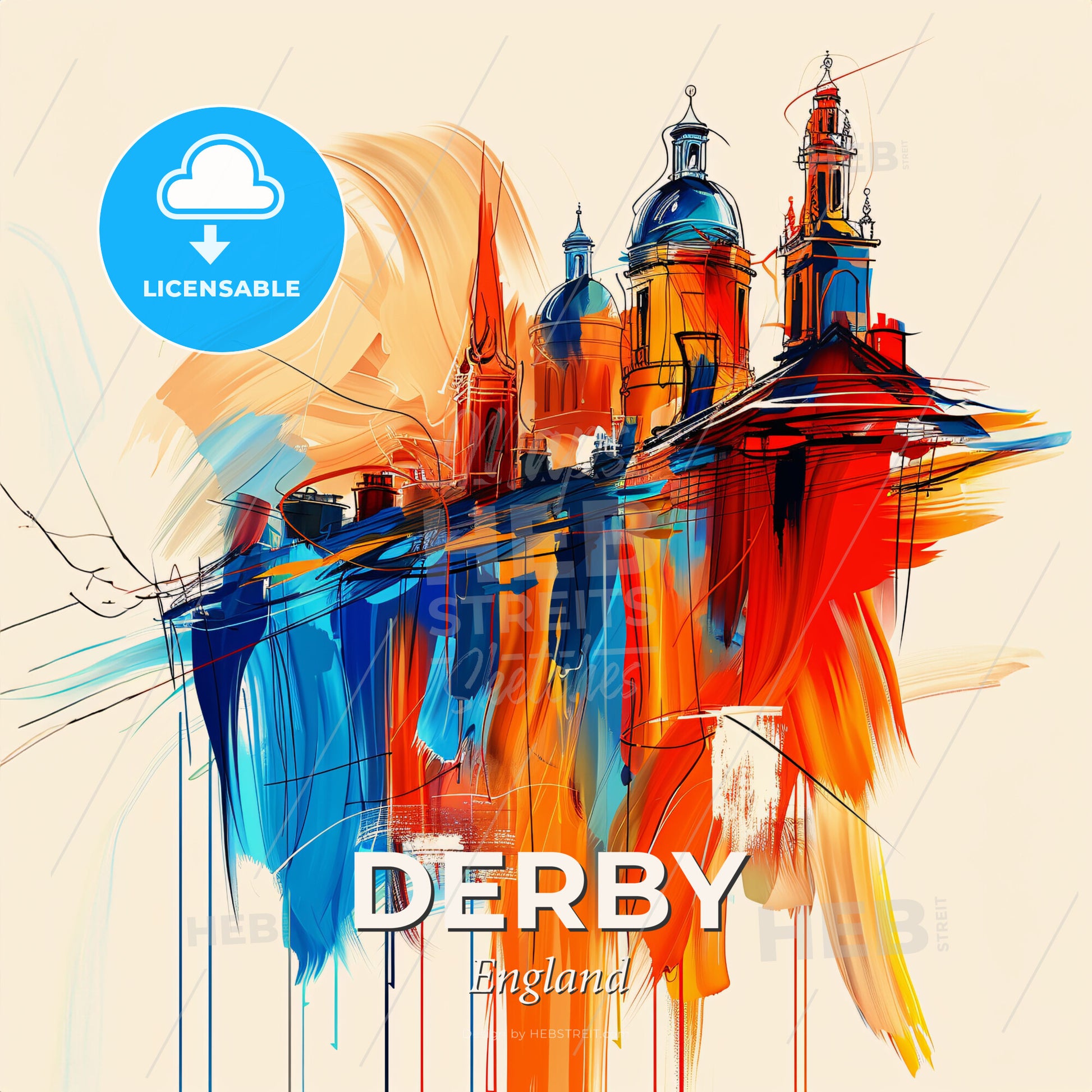 Vibrant Derby, England - A Painting Of A Building With Towers And Spires - Square format print template