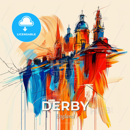 Vibrant Derby, England - A Painting Of A Building With Towers And Spires - Square format print template