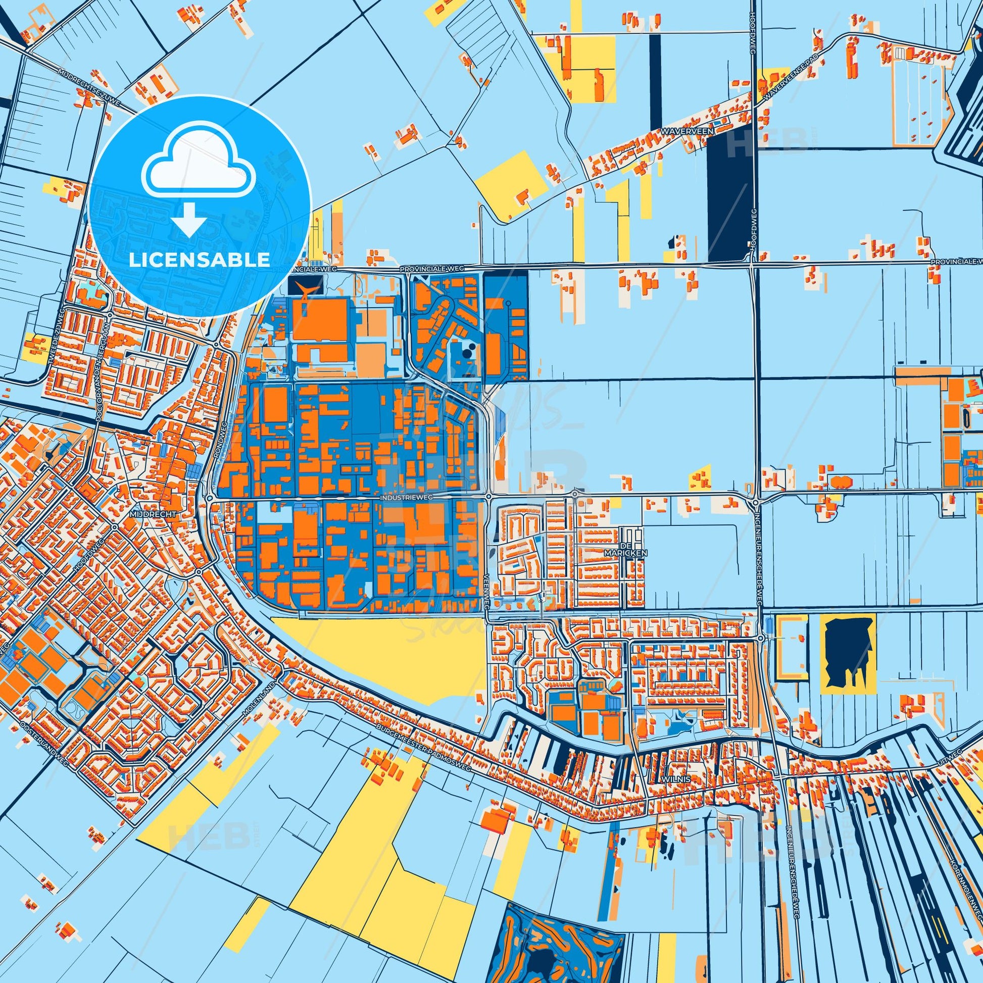 Colorful De Ronde Venen Street Map with Labels and Buildings