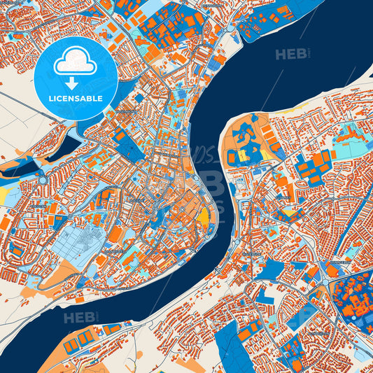 Colorful Derry Street Map with Labels and Buildings