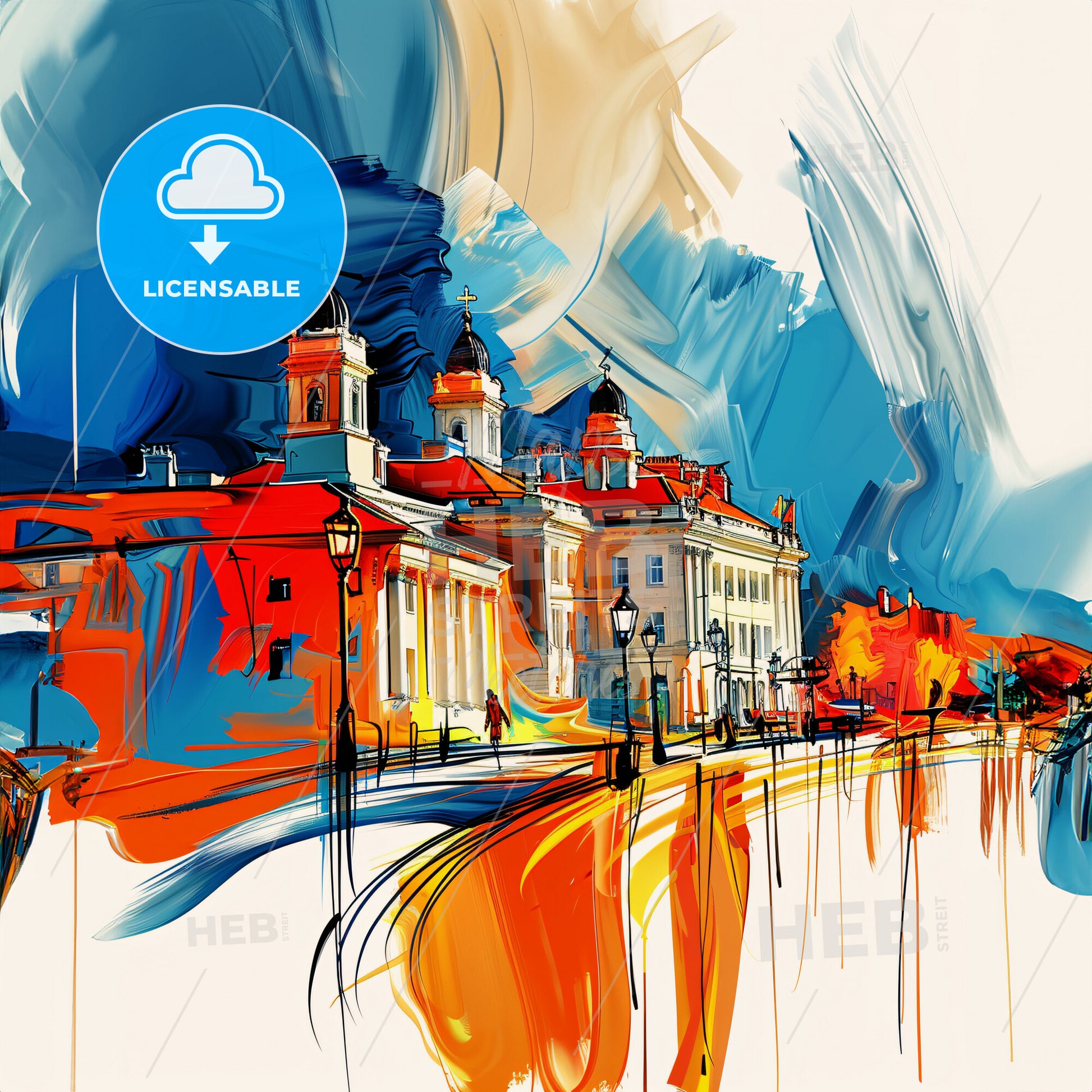 Vibrant Derry, Northern Ireland - A Painting Of A Skyline With A Colorful Building