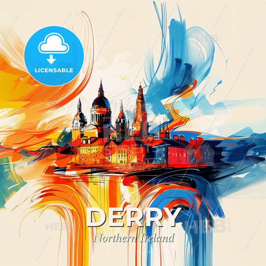 Vibrant Derry, Northern Ireland - A Painting Of A City - Square format print template