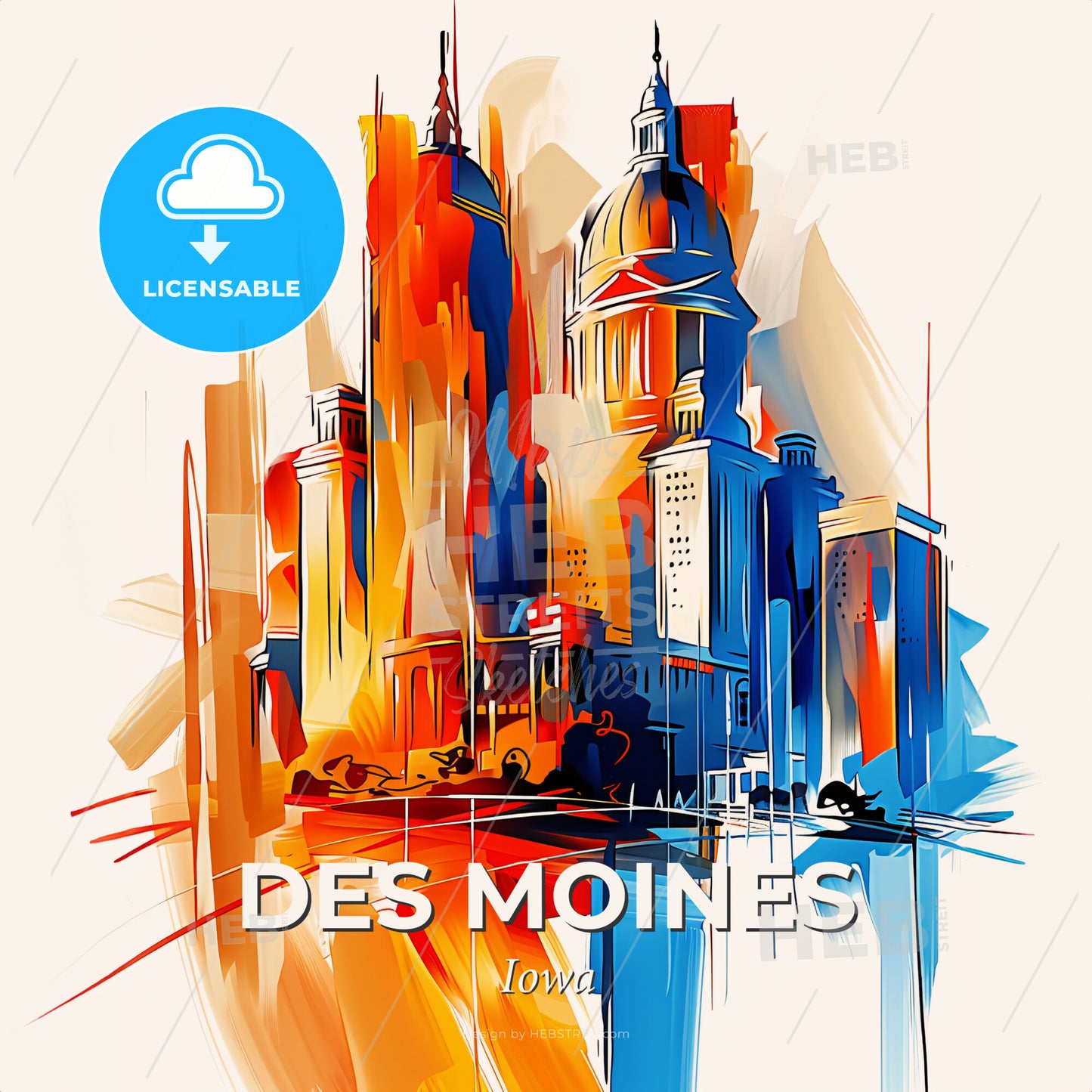 Vibrant Des Moines, Iowa - A Colorful Cityscape With A Dome - Square format print template