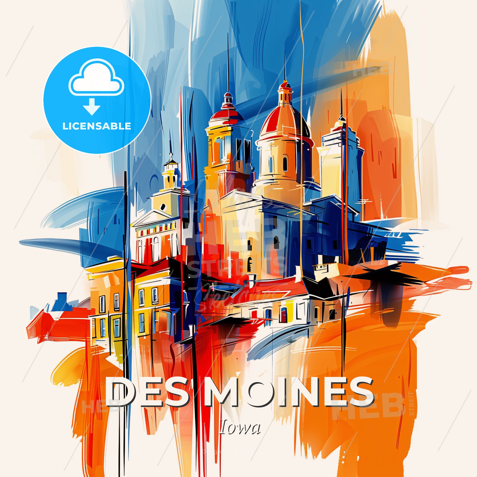 Vibrant Des Moines, Iowa - A Painting Of A Building - Square format print template
