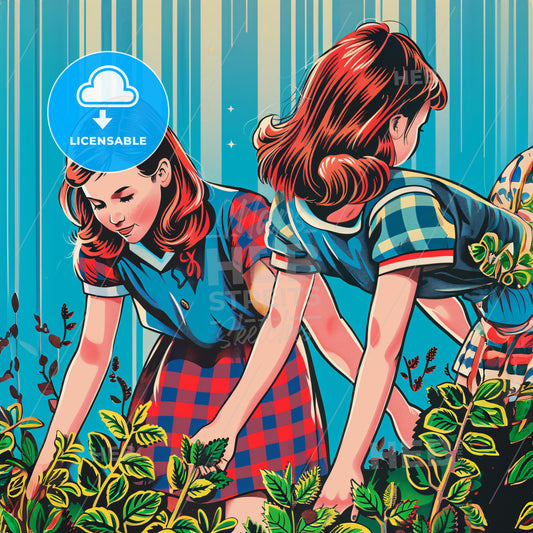 A Couple Of Girls Picking Plants