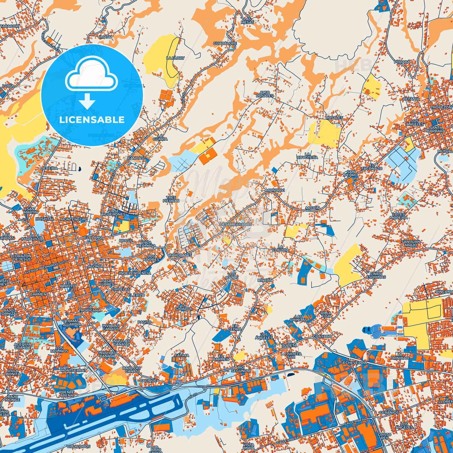Colorful Desamparados Street Map with Labels and Buildings