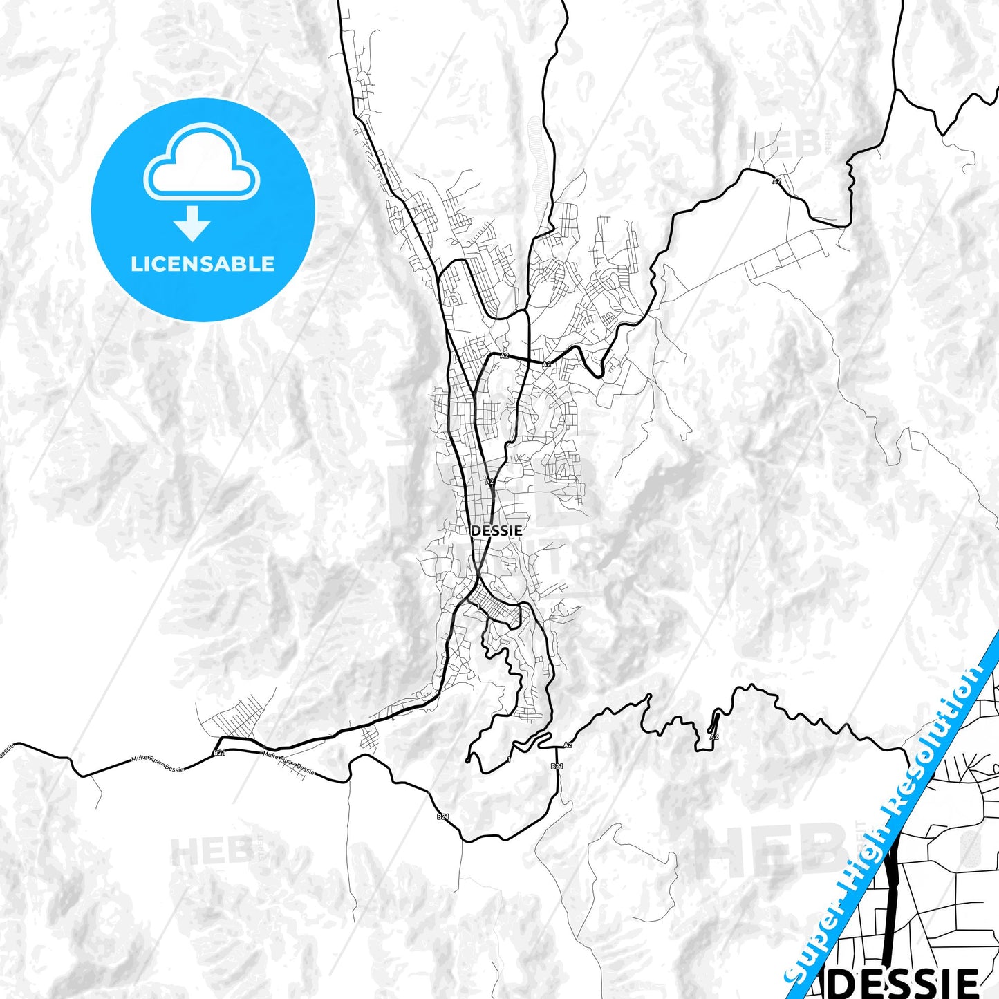 Dese, Ethiopia Light Map with Street Names, City Names, and Districts