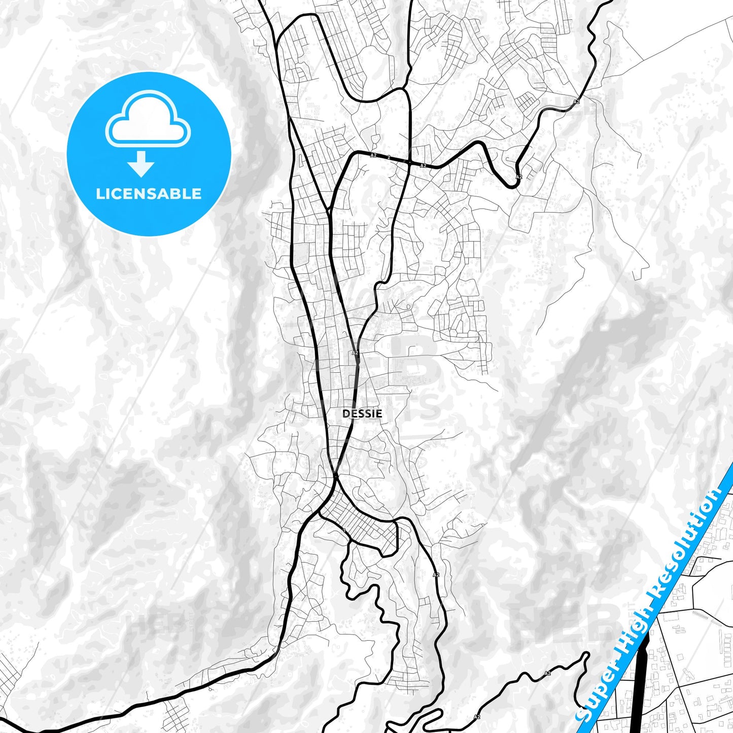 Dese, Ethiopia Light Map with Street Names, City Names, and Districts