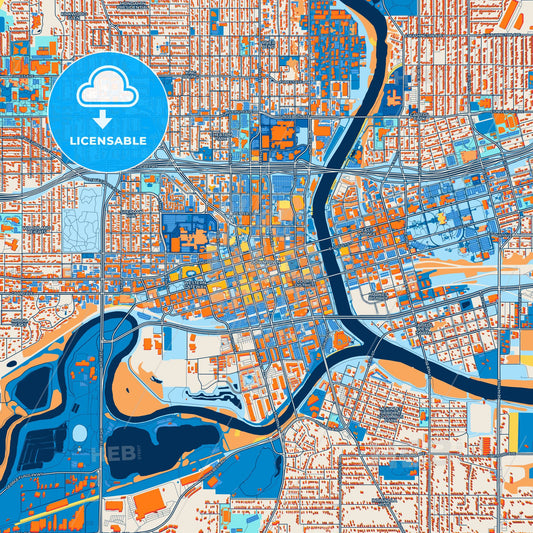 Colorful Des Moines Street Map with Labels and Buildings