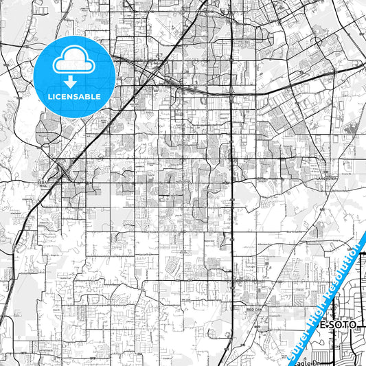 DeSoto, Texas light map with streetnames, citynames and districts