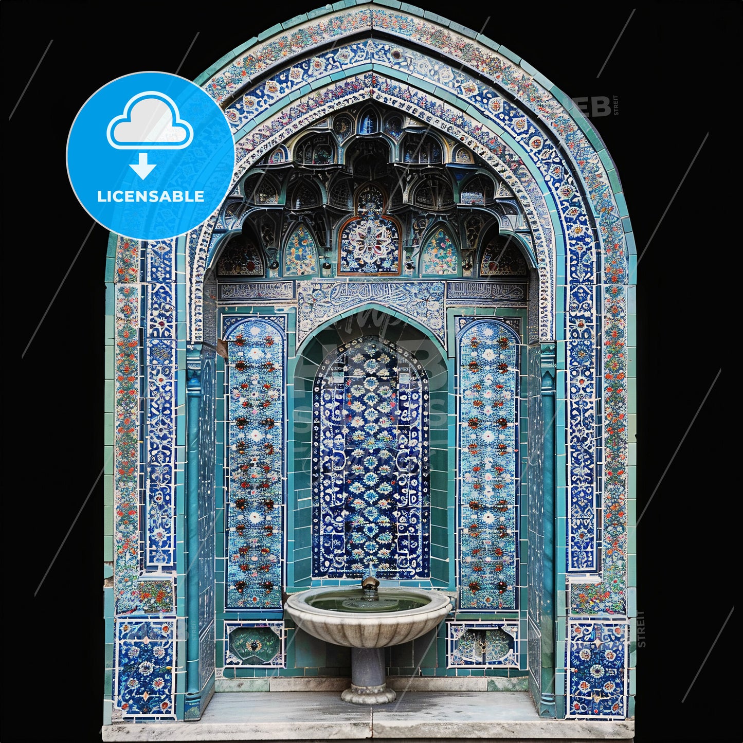 A Fountain In A Tiled Arch