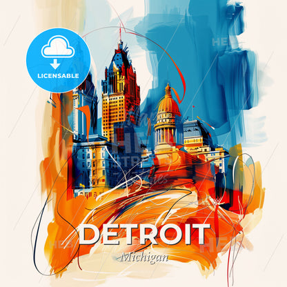 Vibrant Detroit, Michigan - A Painting Of A City - Square format print template