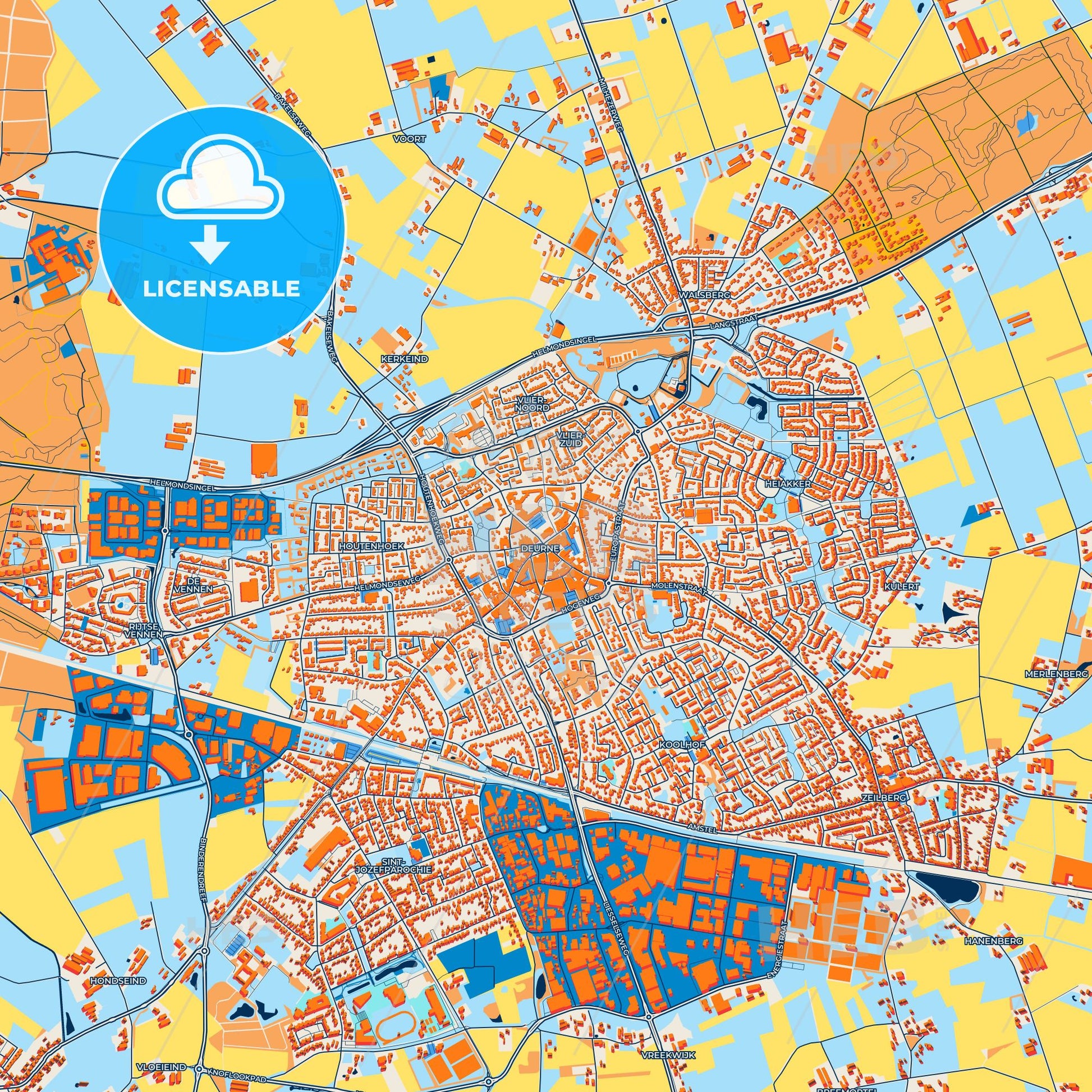 Colorful Deurne Street Map with Labels and Buildings
