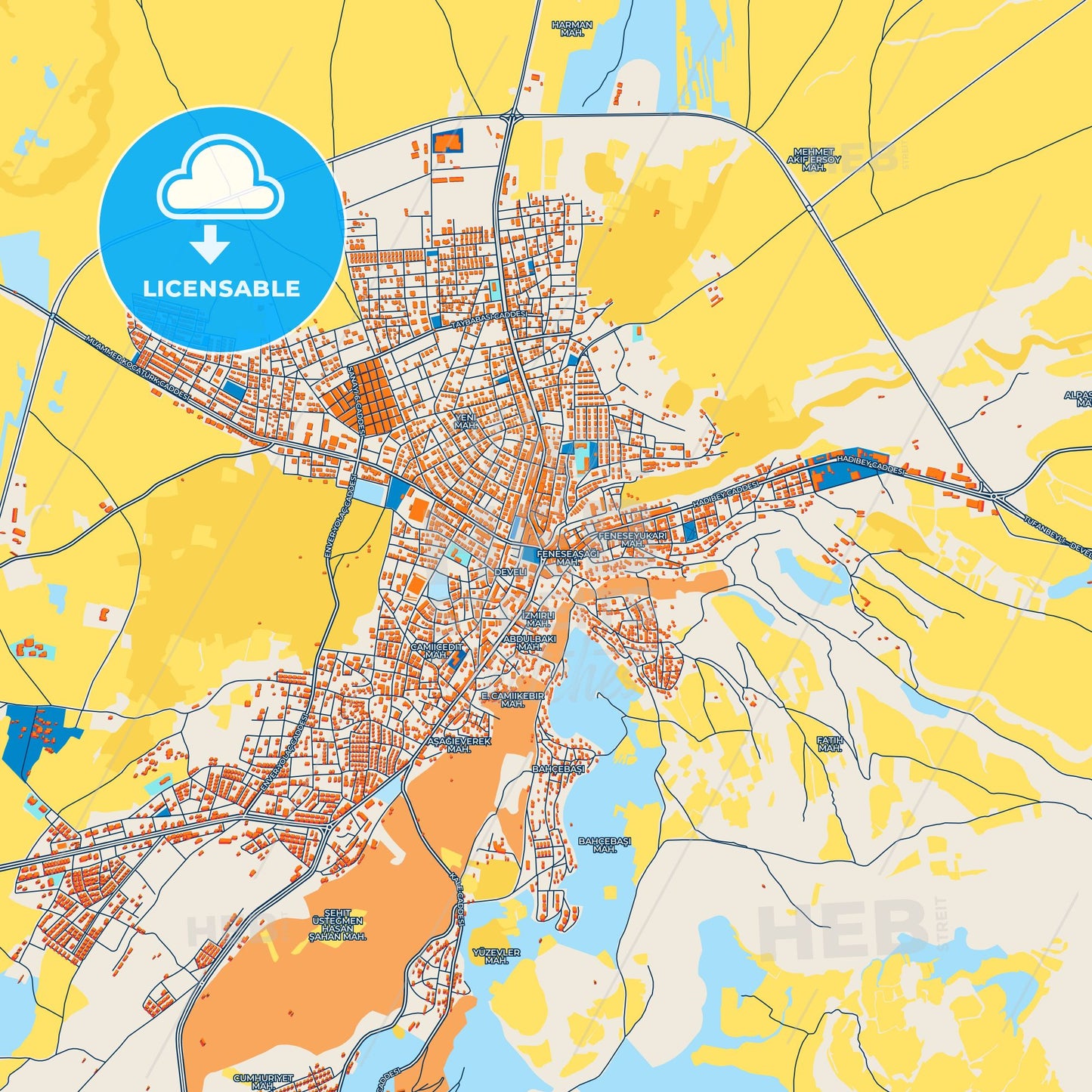 Colorful Develi Street Map with Labels and Buildings