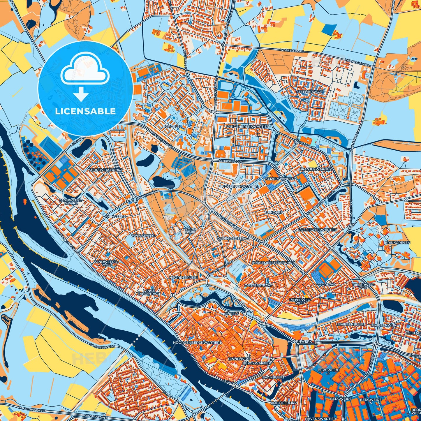 Colorful Deventer Street Map with Labels and Buildings