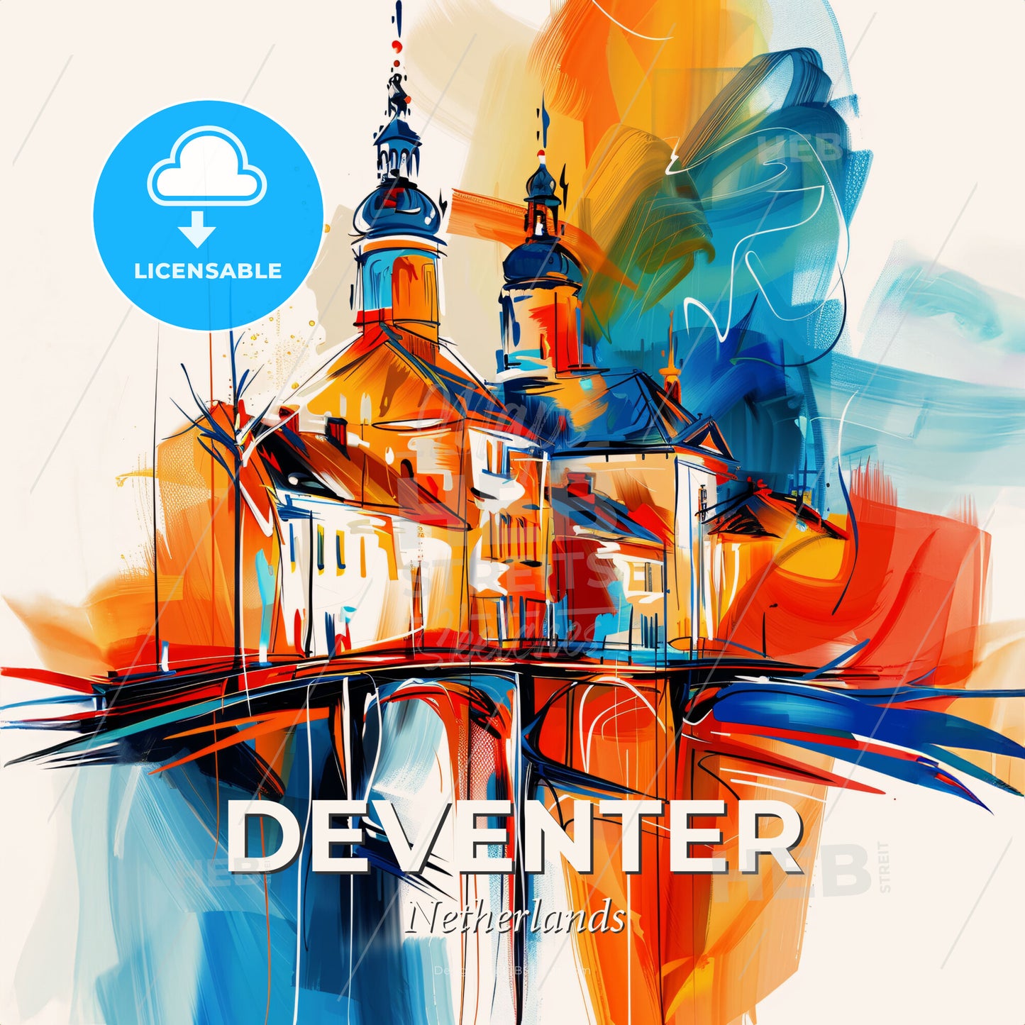 Vibrant Deventer, Netherlands - A Painting Of A Building - Square format print template