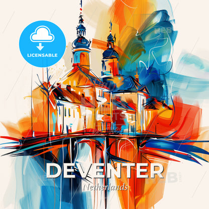 Vibrant Deventer, Netherlands - A Painting Of A Building - Square format print template
