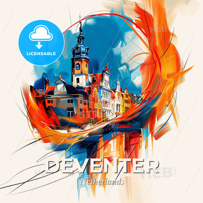 Vibrant Deventer, Netherlands - A Painting Of A Building - Square format print template