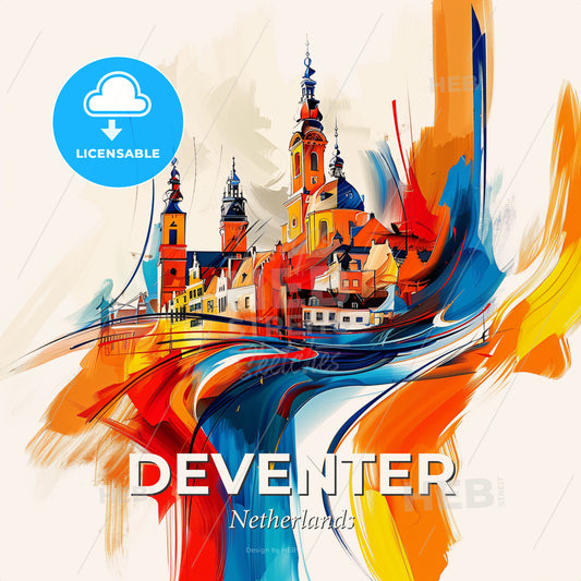Vibrant Deventer, Netherlands - A Colorful Painting Of A Building - Square format print template