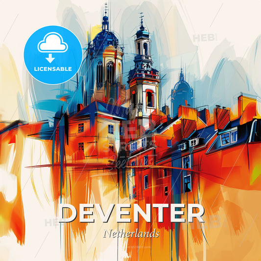 Vibrant Deventer, Netherlands - A Painting Of A Building - Square format print template