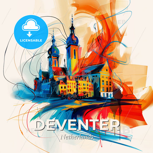 Vibrant Deventer, Netherlands - A Painting Of A Building - Square format print template