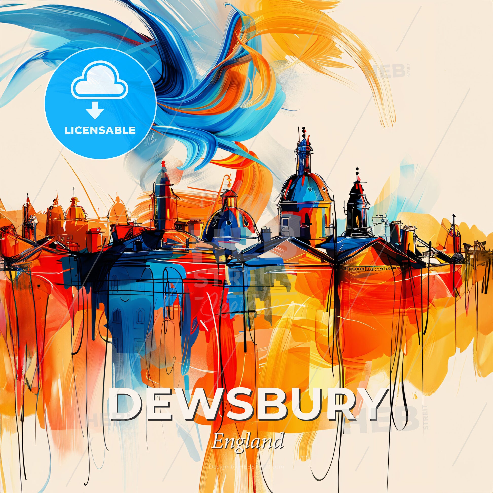 Vibrant Dewsbury, England - A Painting Of A City - Square format print template