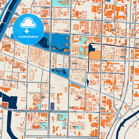 Colorful Dezhou Street Map with Labels and Buildings