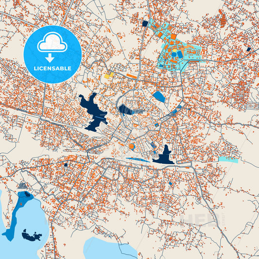 Colorful Dhanbad Street Map with Labels and Buildings