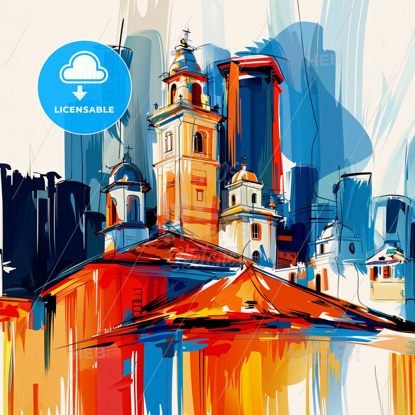 Vibrant Diadema, Brazil - A Painting Of A Building With A Tower And A City Skyline