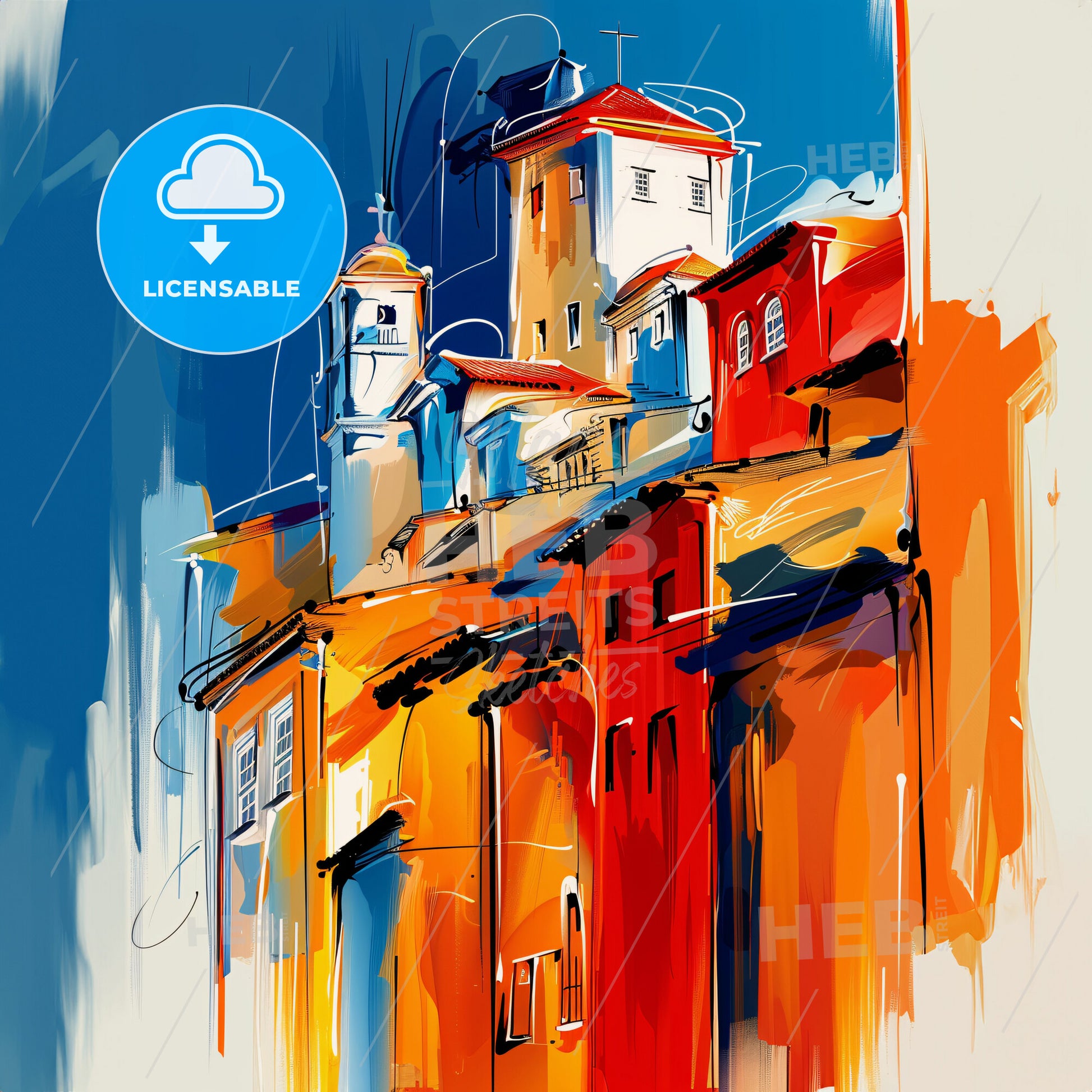 Vibrant Diadema, Brazil - A Painting Of Buildings On A Blue And White Background