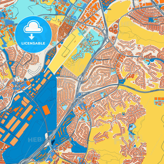 Colorful Diamond Bar Street Map with Labels and Buildings