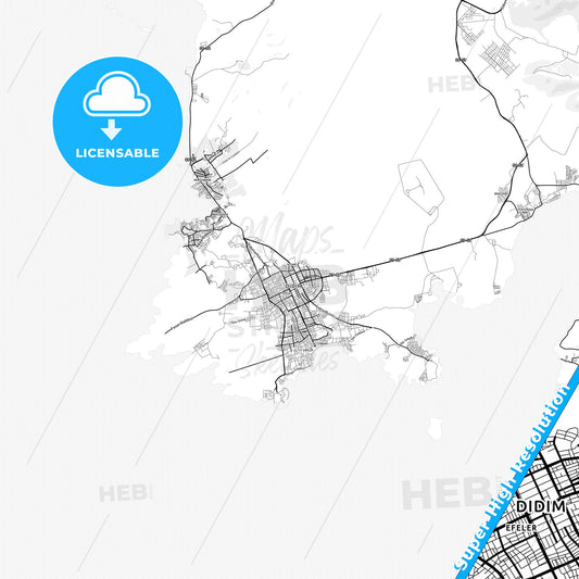 Didim, Turkey light map with streetnames, citynames and districts