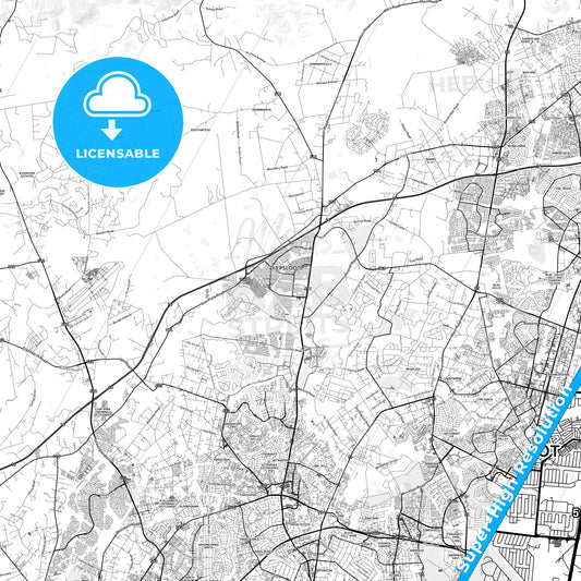 Diepsloot, South Africa light map with streetnames, citynames and districts