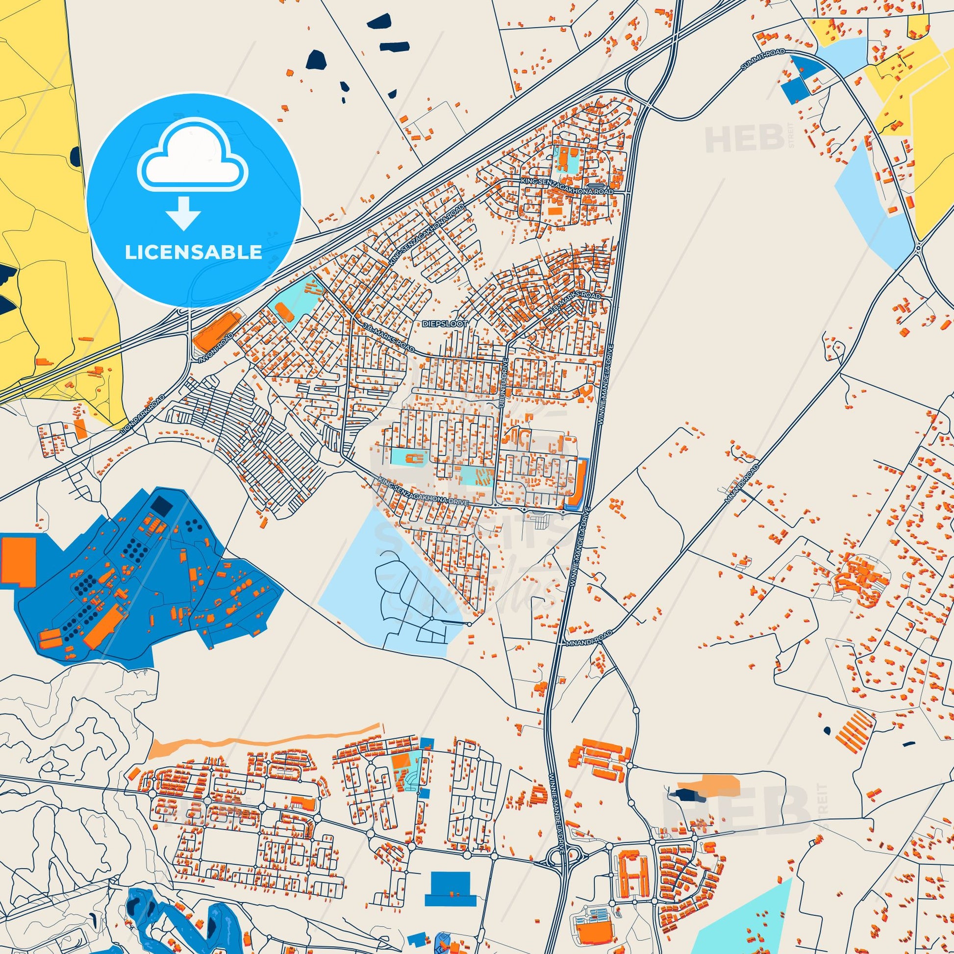 Colorful Diepsloot Street Map with Labels and Buildings