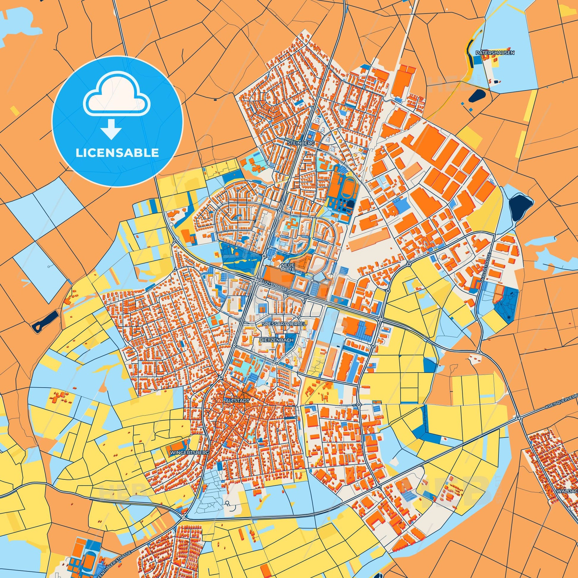 Colorful Dietzenbach Street Map with Labels and Buildings