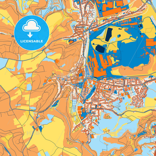 Colorful Differdange Street Map with Labels and Buildings