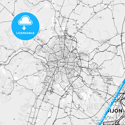 Dijon, France light map with streetnames, citynames and districts