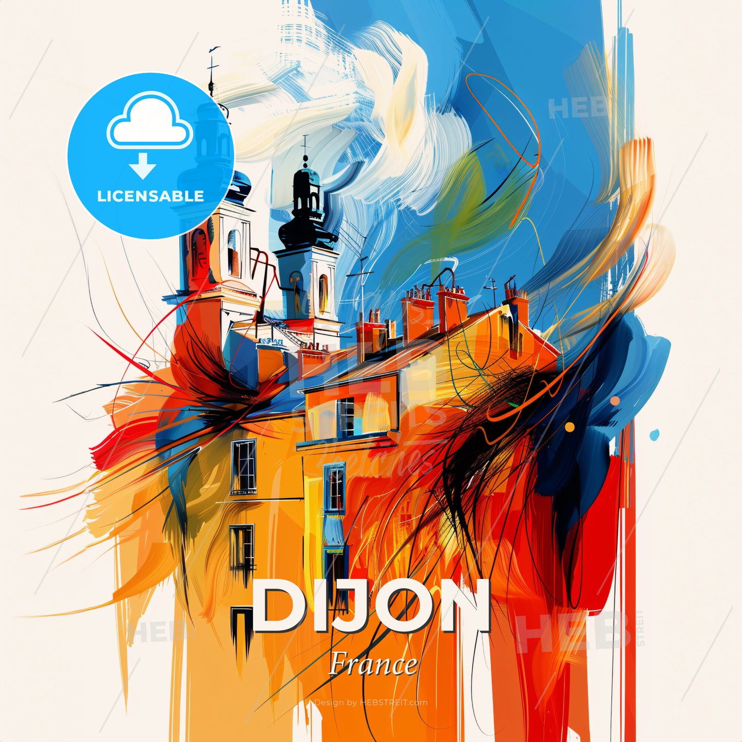 Vibrant Dijon, France - A Painting Of A Building With A Colorful Background - Square format print template