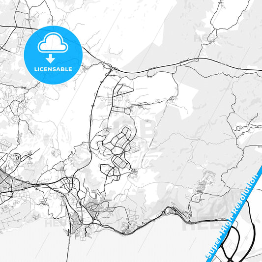 Dilovası, Turkey light map with streetnames, citynames and districts