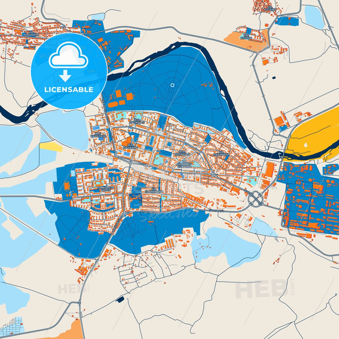 Colorful Dimitrovgrad Street Map with Labels and Buildings
