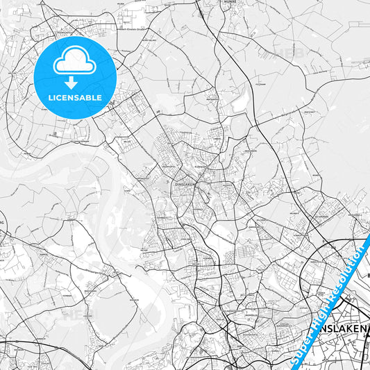 Dinslaken, Germany light map with streetnames, citynames and districts