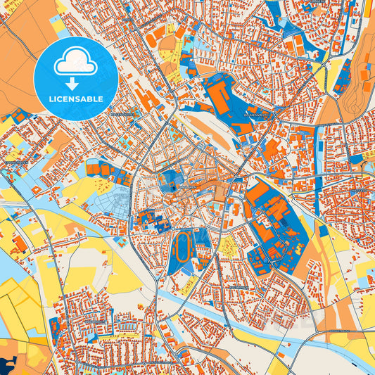 Colorful Dinslaken Street Map with Labels and Buildings