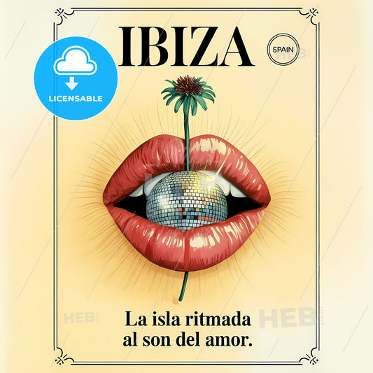 Disco Love: Glamorous Ibiza Aesthetic with Iconic Red Lips & Reflection