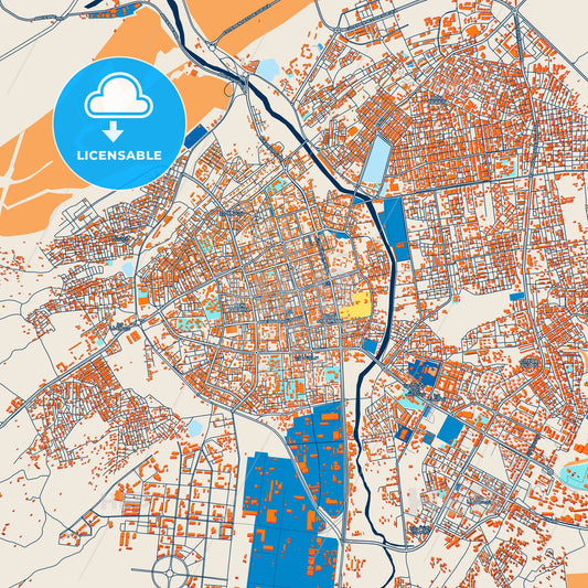 Colorful Djelfa Street Map with Labels and Buildings