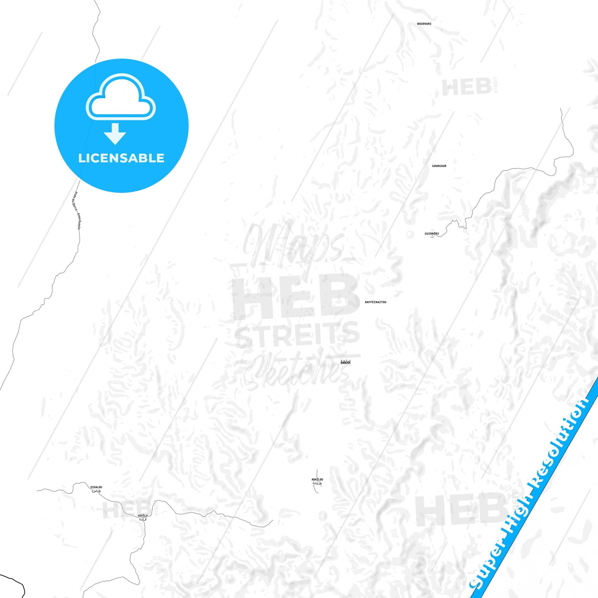 Djibouti, Djibouti light map with streetnames, citynames and districts