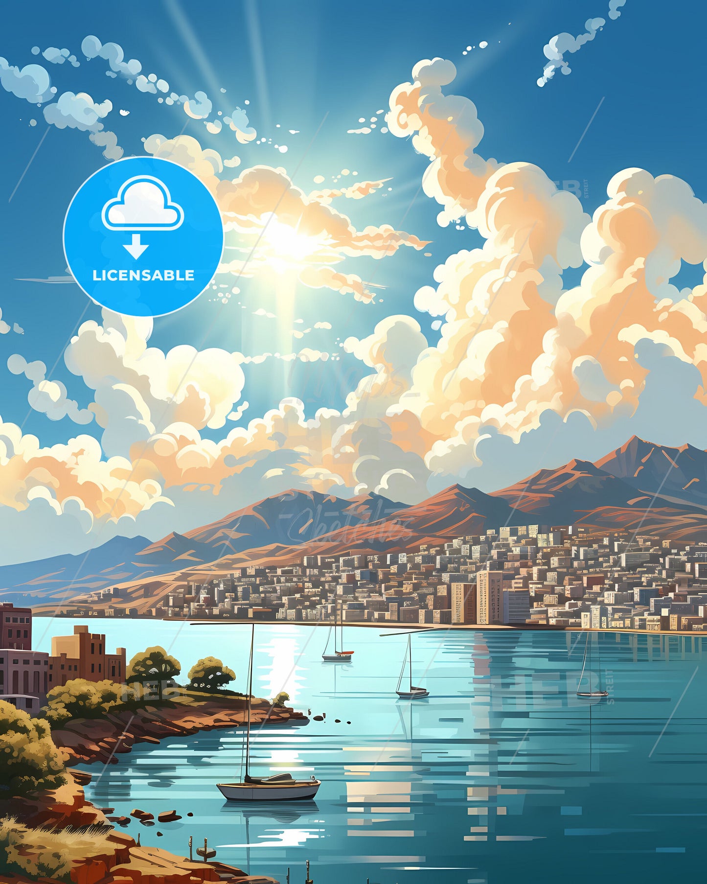 Djibouti City Skyline Urban Area Panorama Painting Art Acrylic Canvas Wall Decor