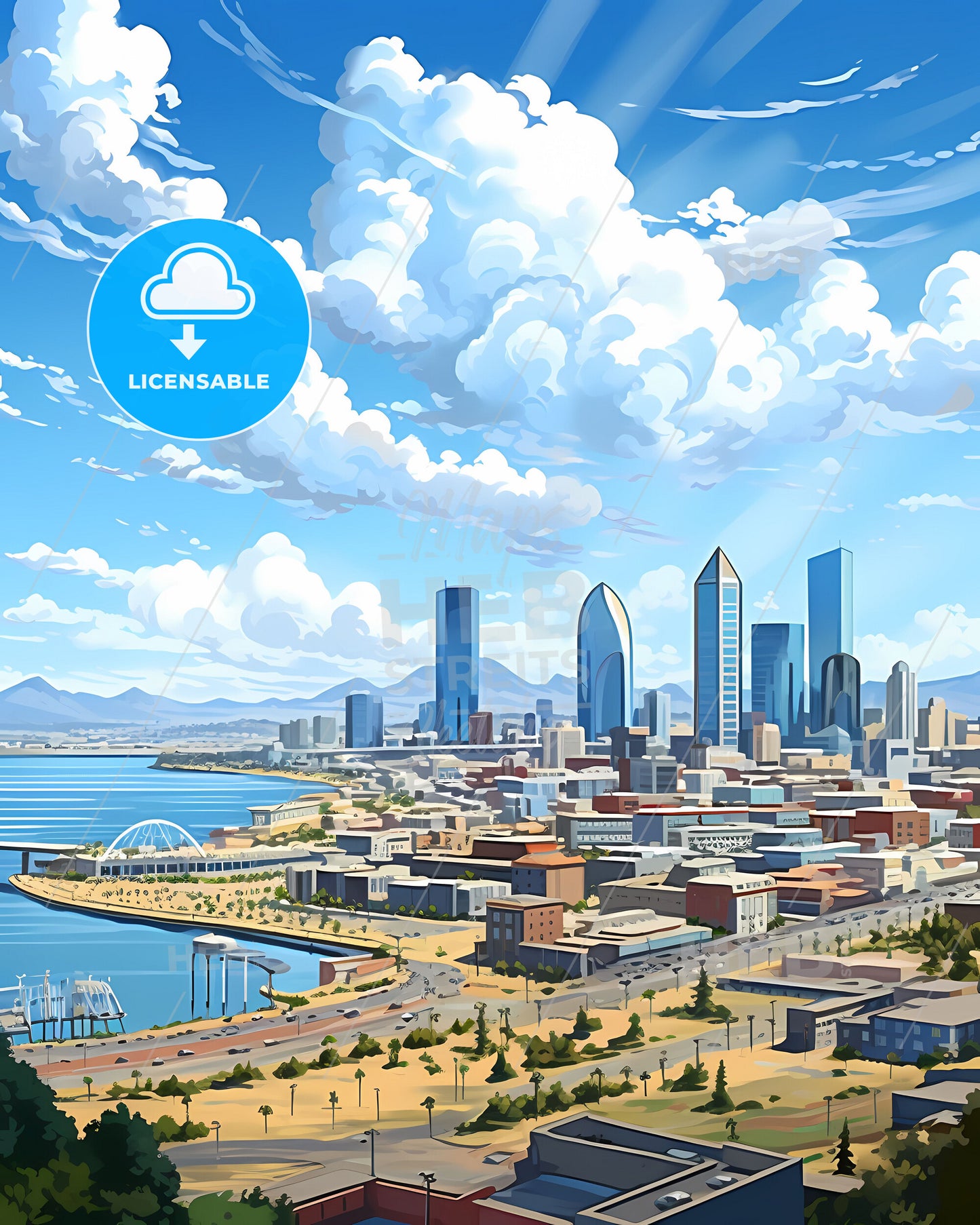 Vibrant Djibouti City Skyline Painting by the Water