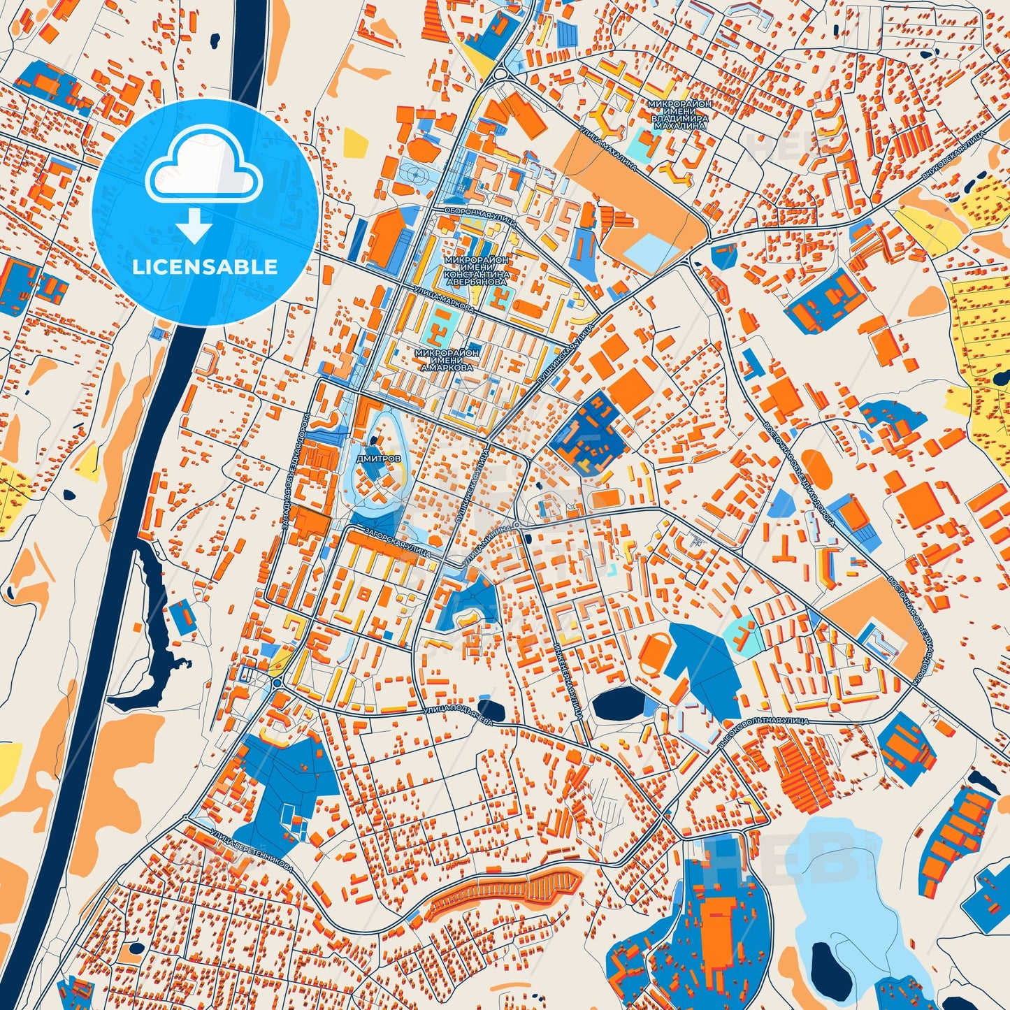 Colorful Dmitrov Street Map with Labels and Buildings