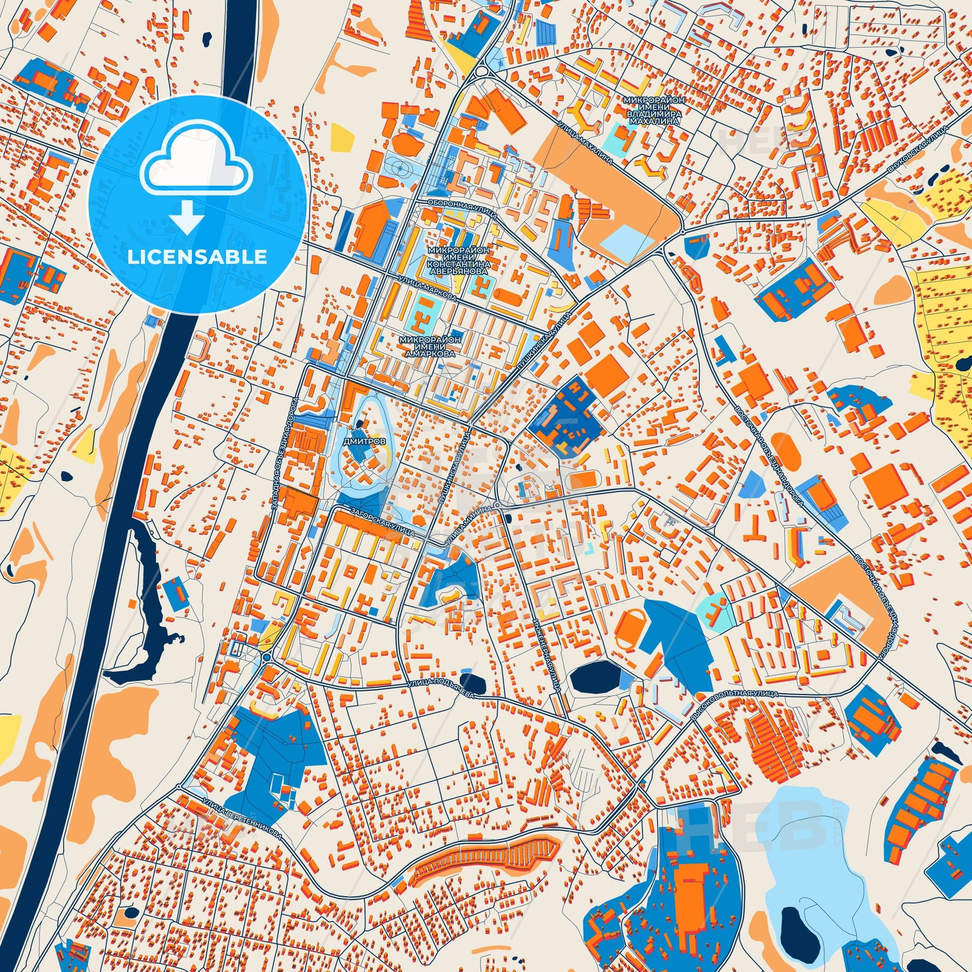 Colorful Dmitrov Street Map with Labels and Buildings