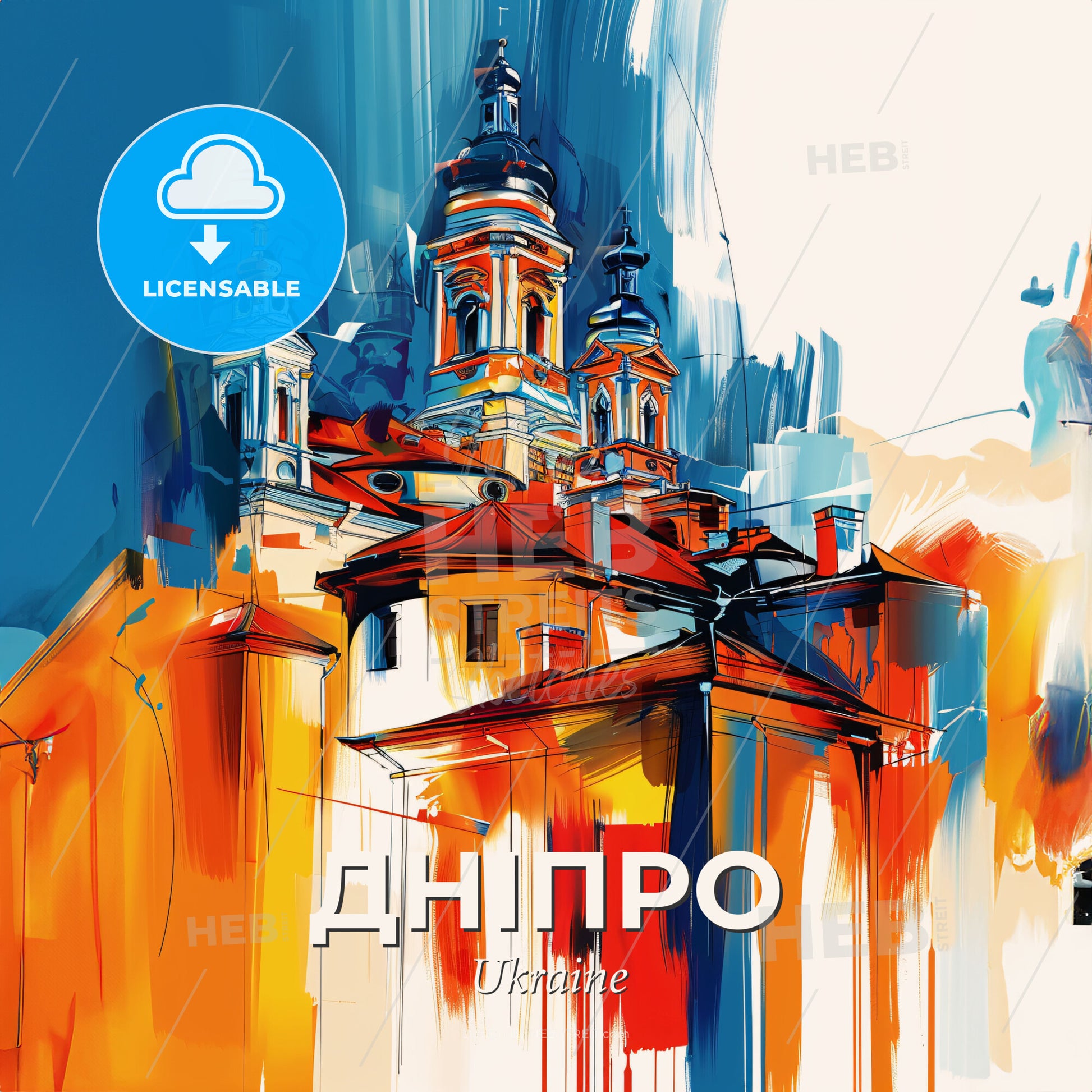 Vibrant Дніпро, Ukraine - A Painting Of A Building With A Colorful Roof - Square format print template
